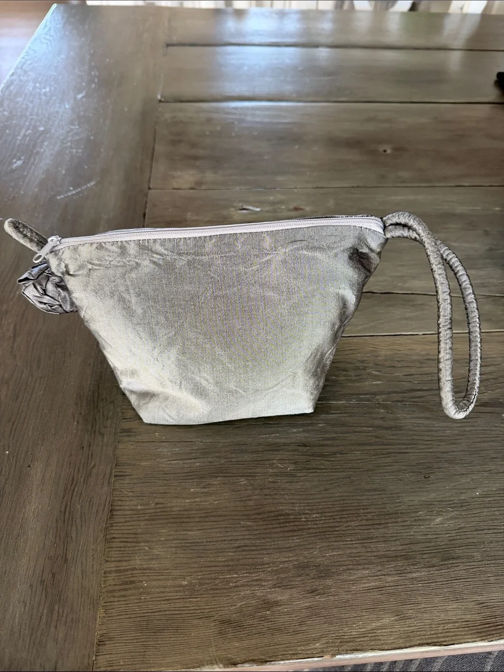 Clamar 100% Silk Silver Metallic Zip Pouch Bag - Women Bags